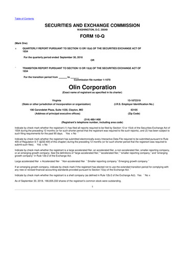 Thumbnail Olin Corporation 10-Q Quarterly Report FY2018 