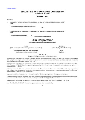Thumbnail Olin Corporation 10-Q Quarterly Report FY2019 