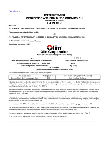 Thumbnail Olin Corporation 10-Q Quarterly Report FY2019 