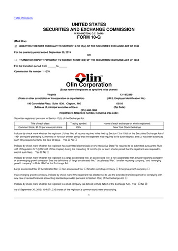 Thumbnail Olin Corporation 10-Q Quarterly Report FY2019 