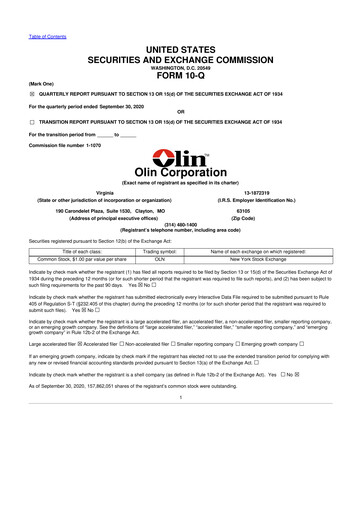 Thumbnail Olin Corporation 10-Q Quarterly Report FY2020 