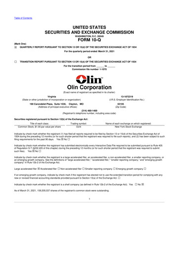 Thumbnail Olin Corporation 10-Q Quarterly Report FY2021 