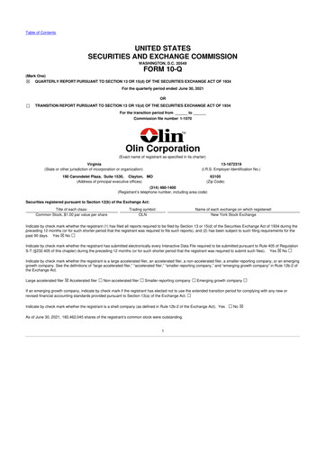 Thumbnail Olin Corporation 10-Q Quarterly Report FY2021 