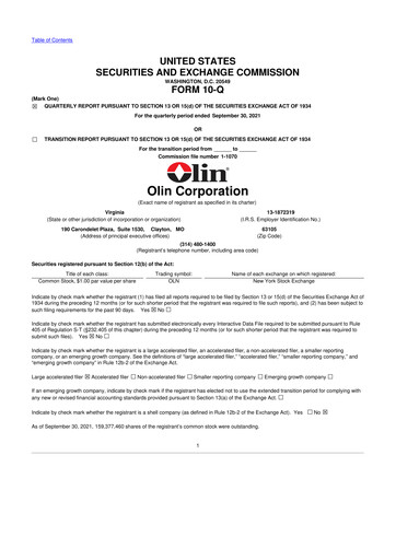 Thumbnail Olin Corporation 10-Q Quarterly Report FY2021 