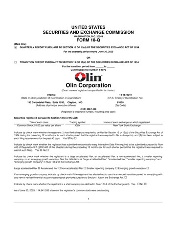 Thumbnail Olin Corporation 10-Q Quarterly Report FY2025 