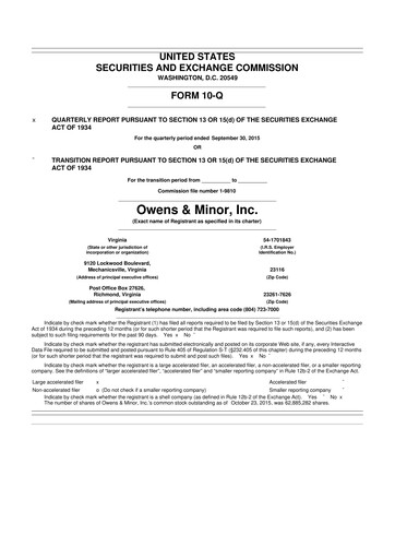 Thumbnail Owens & Minor

 10-Q Quarterly Report FY2015 