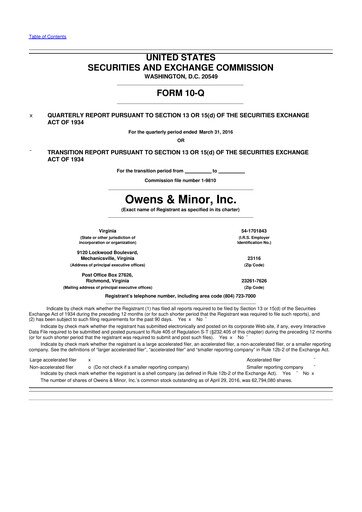 Thumbnail Owens & Minor

 10-Q Quarterly Report FY2016 