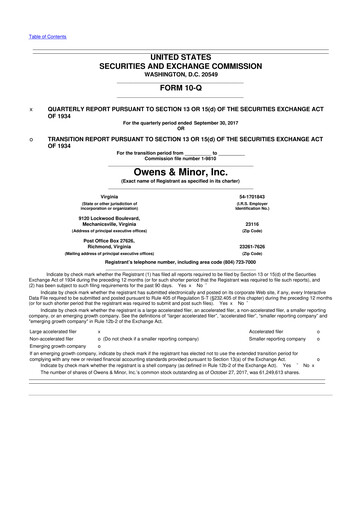 Thumbnail Owens & Minor

 10-Q Quarterly Report FY2017 