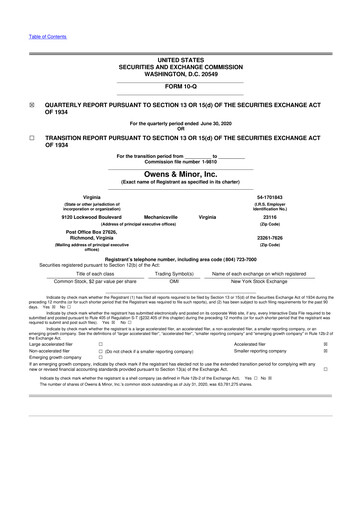 Thumbnail Owens & Minor

 10-Q Quarterly Report FY2020 