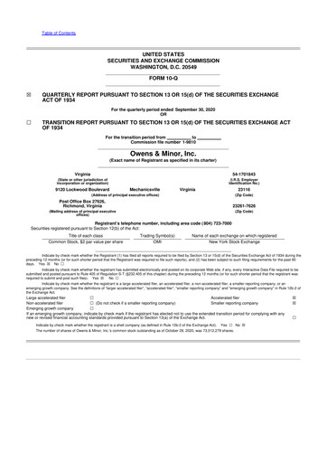 Thumbnail Owens & Minor

 10-Q Quarterly Report FY2020 