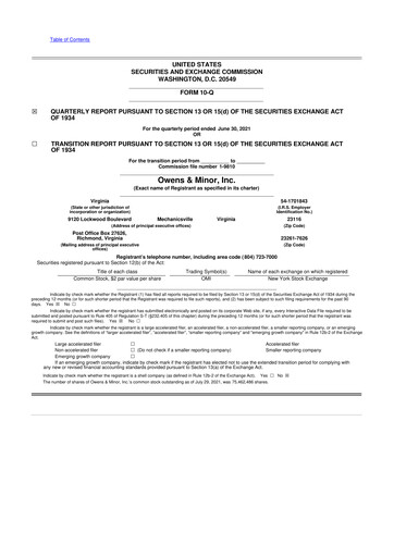 Thumbnail Owens & Minor

 10-Q Quarterly Report FY2021 