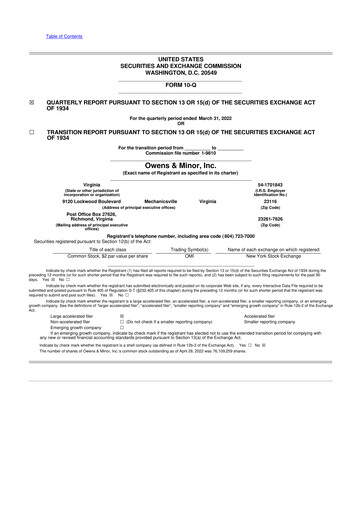Thumbnail Owens & Minor

 10-Q Quarterly Report FY2022 