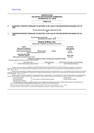 Thumbnail Owens & Minor

 10-Q Quarterly Report FY2022 