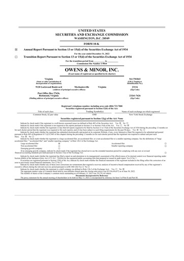 Thumbnail Owens & Minor

 10-K Annual Report 2022