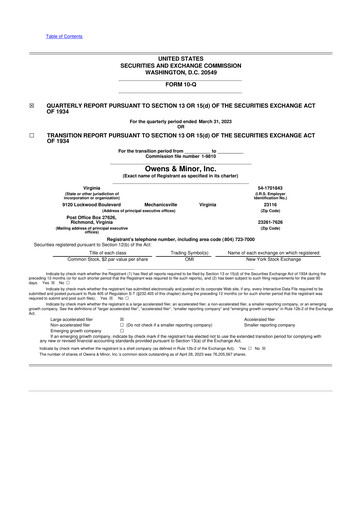 Thumbnail Owens & Minor

 10-Q Quarterly Report FY2023 