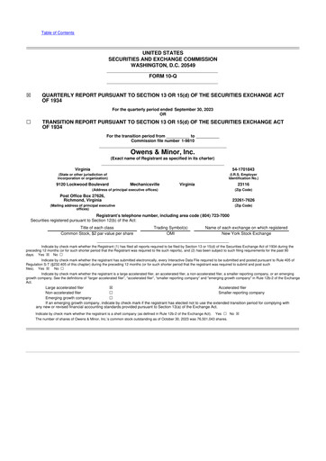 Thumbnail Owens & Minor

 10-Q Quarterly Report FY2023 