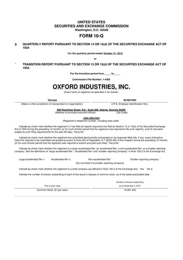 Thumbnail Oxford Industries
 10-Q Quarterly Report FY2015 