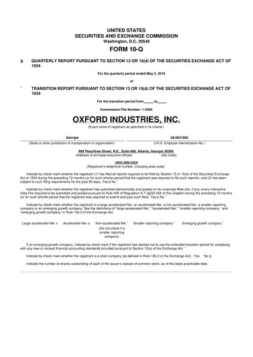 Thumbnail Oxford Industries
 10-Q Quarterly Report FY2018 