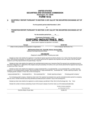 Thumbnail Oxford Industries
 10-Q Quarterly Report FY2018 