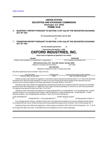 Thumbnail Oxford Industries
 10-Q Quarterly Report FY2022 