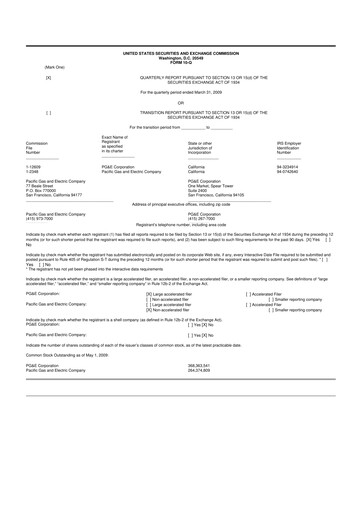 Thumbnail PG&E Corporation 10-Q Quarterly Report FY 