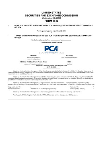 Vorschaubild Packaging Corporation of America
 10-Q Quartalsbericht 2015 