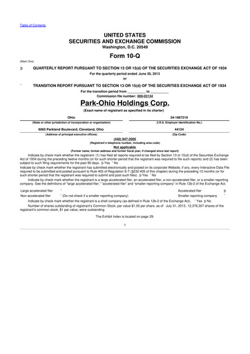 Thumbnail ParkOhio Holdings Corp. 10-Q Quarterly Report FY2013 