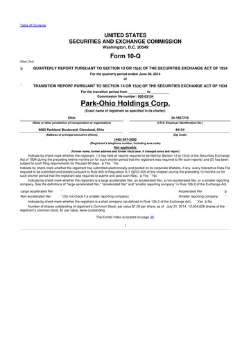 Thumbnail ParkOhio Holdings Corp. 10-Q Quarterly Report FY2014 