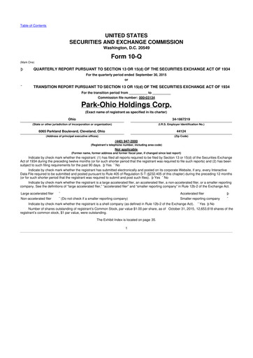 Thumbnail ParkOhio Holdings Corp. 10-Q Quarterly Report FY2015 
