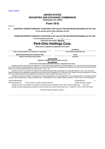 Thumbnail ParkOhio Holdings Corp. 10-Q Quarterly Report FY2016 