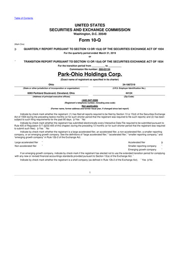 Thumbnail ParkOhio Holdings Corp. 10-Q Quarterly Report FY2019 