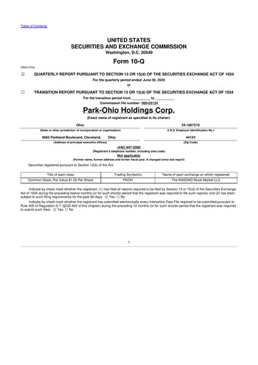 Thumbnail ParkOhio Holdings Corp. 10-Q Quarterly Report FY2020 