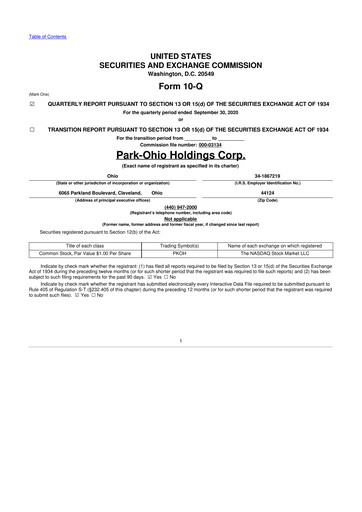 Thumbnail ParkOhio Holdings Corp. 10-Q Quarterly Report FY2020 