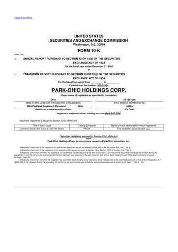 Thumbnail ParkOhio Holdings Corp. 10-K Annual Report 2021
