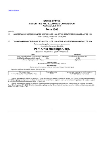 Thumbnail ParkOhio Holdings Corp. 10-Q Quarterly Report FY2023 
