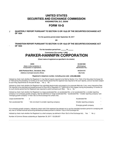 Thumbnail Parker-Hannifin
 10-Q Quarterly Report FY2018 