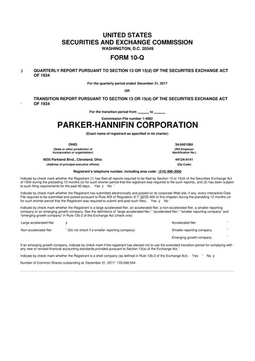 Thumbnail Parker-Hannifin
 10-Q Quarterly Report FY2018 