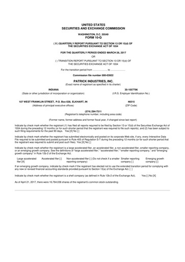Thumbnail Patrick Industries 10-Q Quarterly Report FY2017 