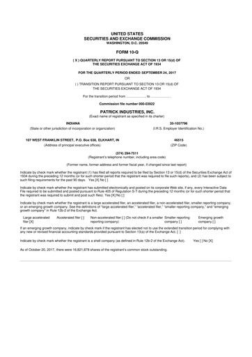 Thumbnail Patrick Industries 10-Q Quarterly Report FY2017 