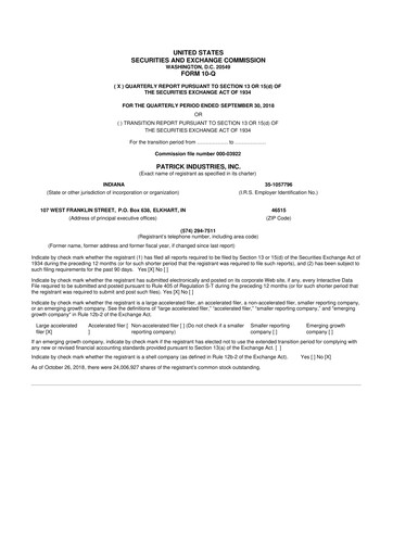 Thumbnail Patrick Industries 10-Q Quarterly Report FY2018 