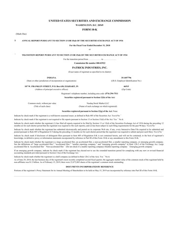 Thumbnail Patrick Industries 10-K Annual Report 2018