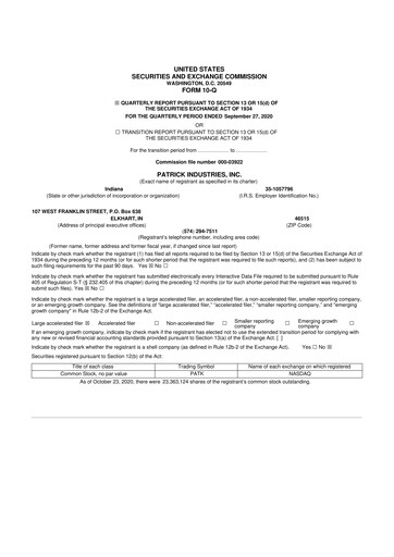 Thumbnail Patrick Industries 10-Q Quarterly Report FY2020 