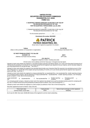 Thumbnail Patrick Industries 10-Q Quarterly Report FY2022 