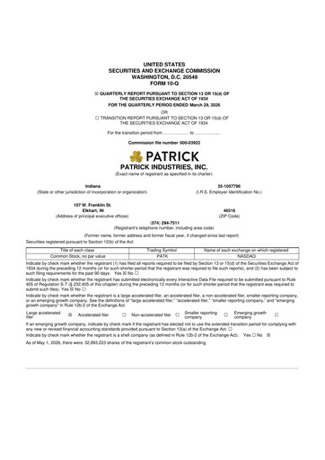Thumbnail Patrick Industries 10-Q Quarterly Report FY2026 