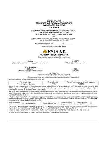 Thumbnail Patrick Industries 10-Q Quarterly Report FY2026 