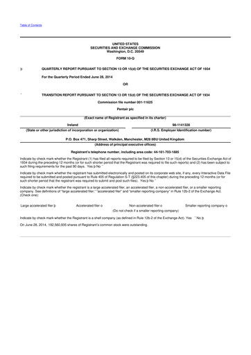 Thumbnail Pentair
 10-Q Quarterly Report FY2014 