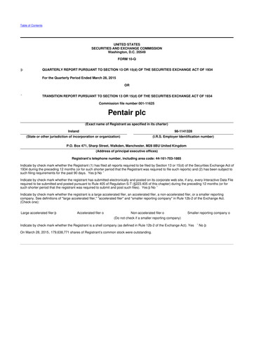 Thumbnail Pentair
 10-Q Quarterly Report FY2015 