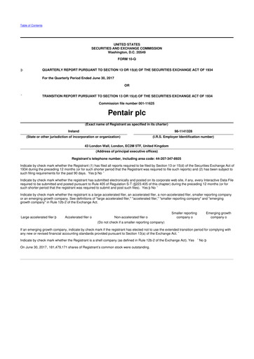 Thumbnail Pentair
 10-Q Quarterly Report FY2017 