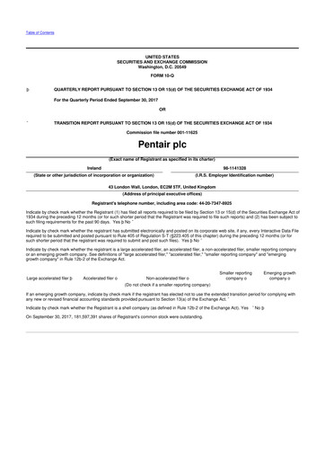 Thumbnail Pentair
 10-Q Quarterly Report FY2017 