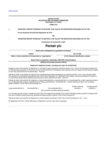 Thumbnail Pentair
 10-Q Quarterly Report FY2018 